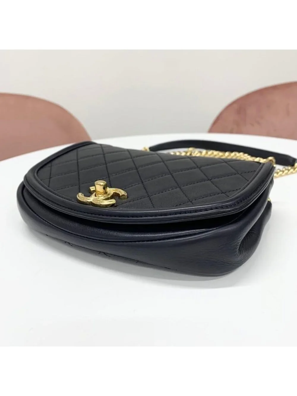 Chanel Quilted Turnlock CC Logo Lambskin Shoulder